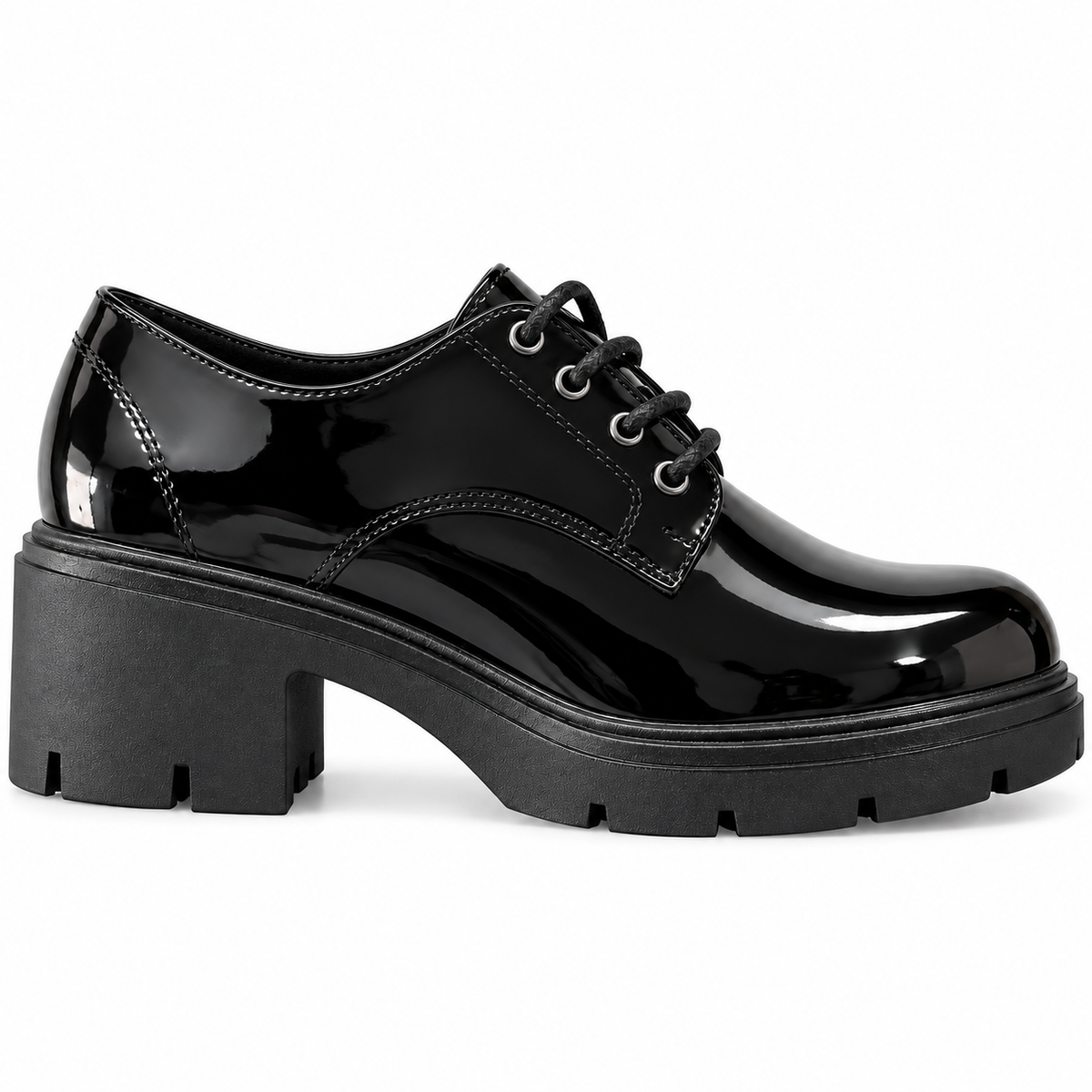 Zapato Oxford Mujer Negro Charol con Taco y Suela Track