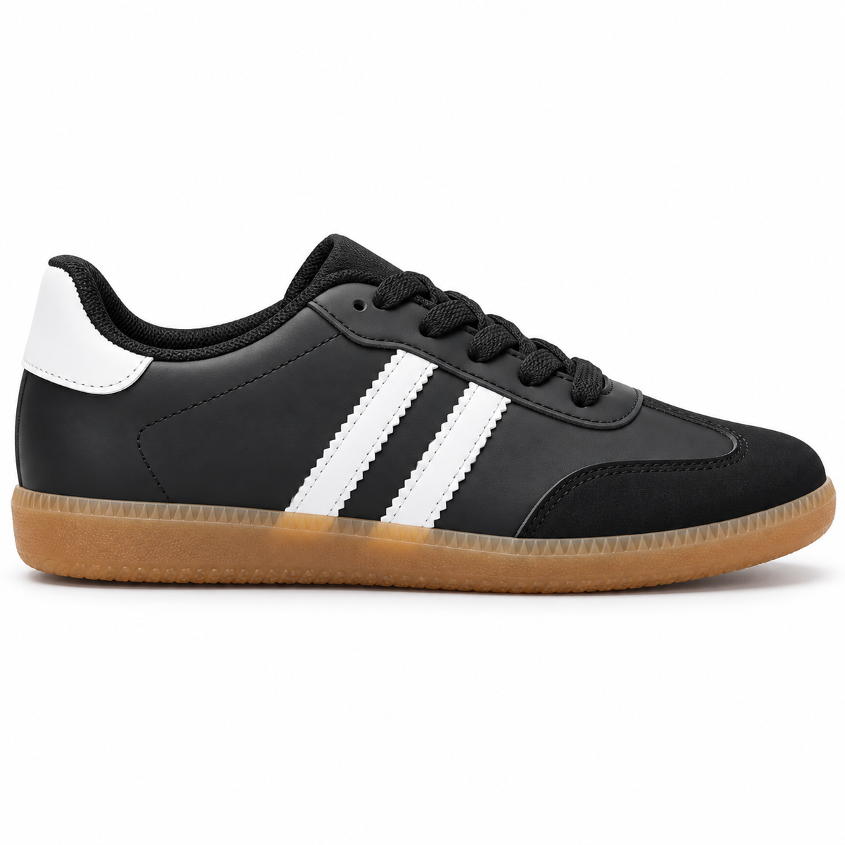 Zapatilla negra con franjas blancas y suela Gum