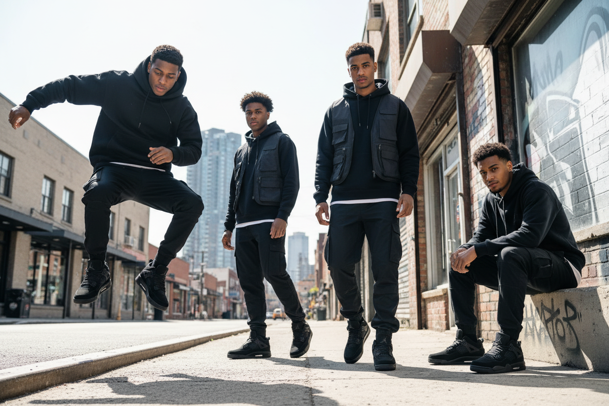 Hombres usando zapatillas negras